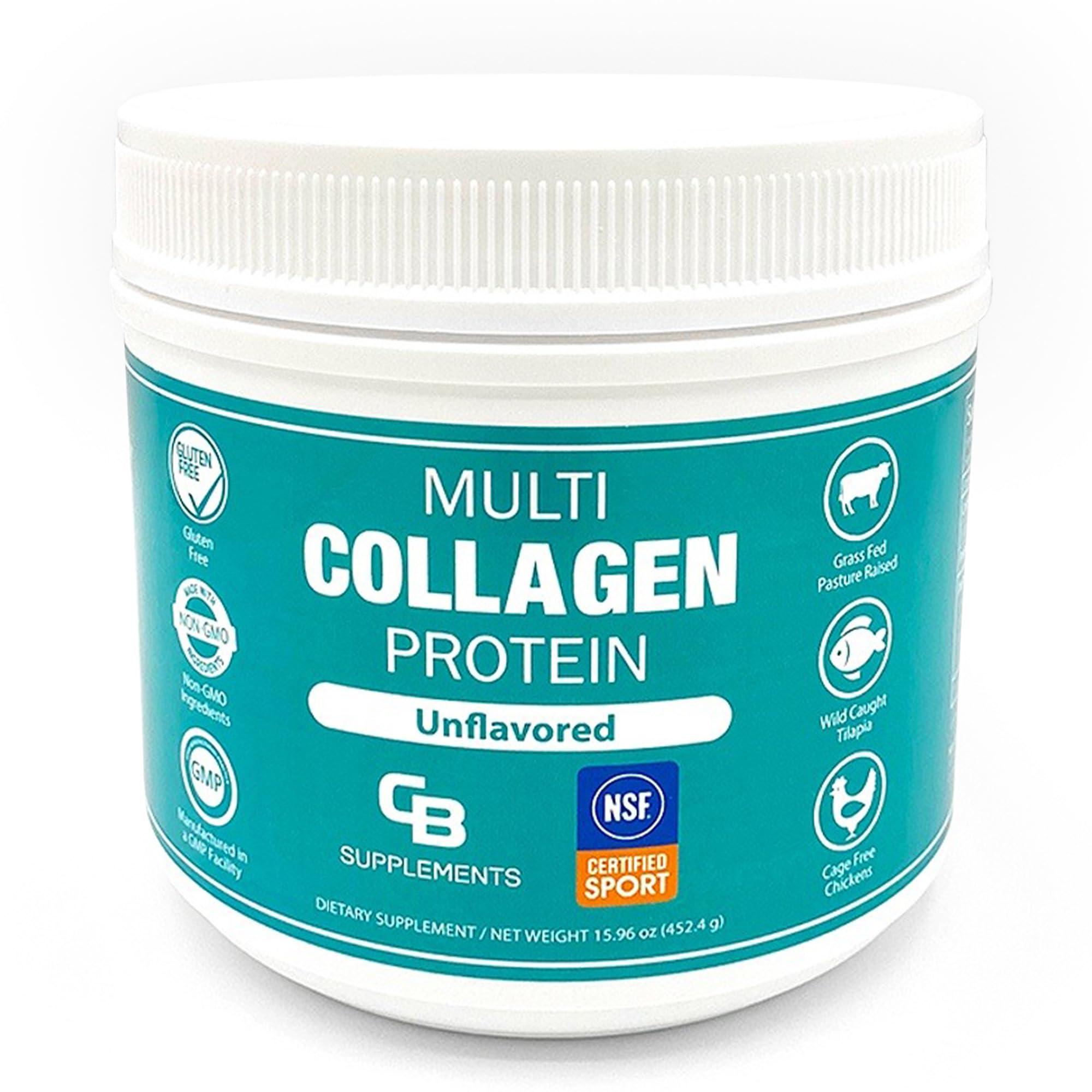 CB Supplements CB Supplements NSF Certified for Sport Multi Collagen Protein Powder Bone, Skin, Hair, and Joint Support | Hydrolyzed Collagen Supplements (58 Servings (Pack of 1), Unflavored)