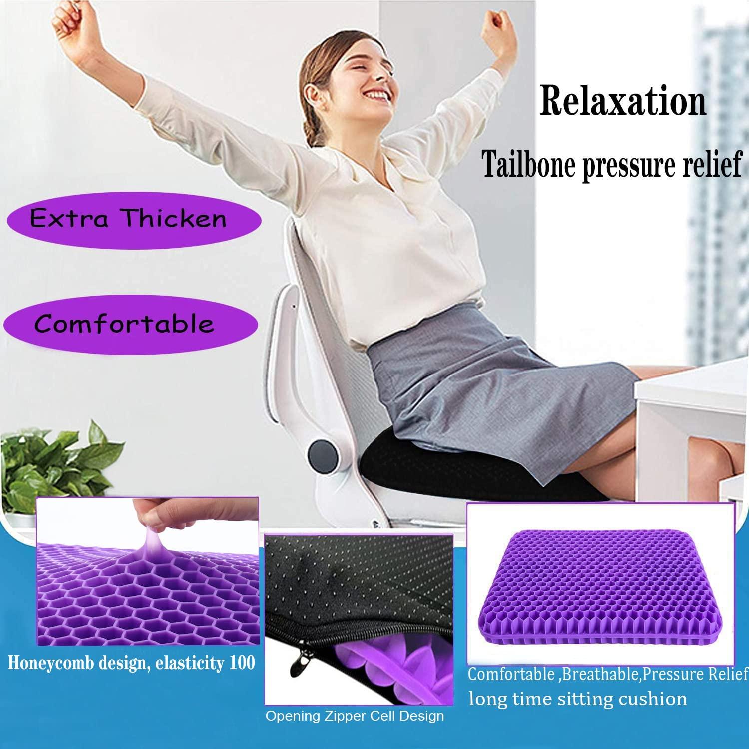 N\C NC Gel Seat Cushion for Long Sitting, Pressure Relief pad, Back, Hip, Sciatica, Tailbone Pain Relief Cushion, Use for The Car, Office, Wheelchair, Stadium Bleachers, Outdoor Travel .(Purple)