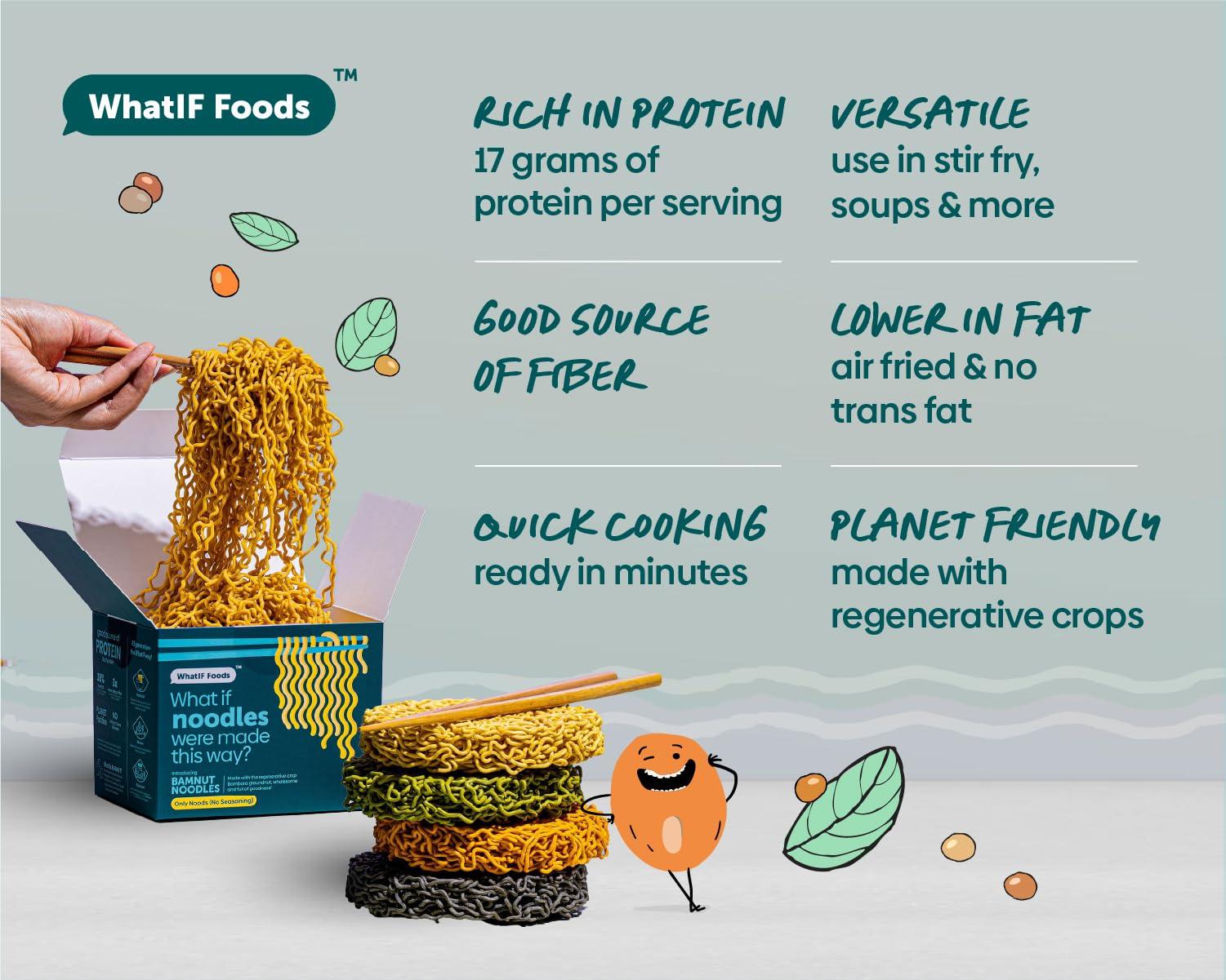 WhatIF Foods Healthy Instant Charcoal Noodles Unflavored | 17g Protein & 6g Fiber, Vegan, Air Fried, Lower Sodium | For Ramen, Wok, Stir Fry | Quick Cooking 5 Pack by WhatIF Foods