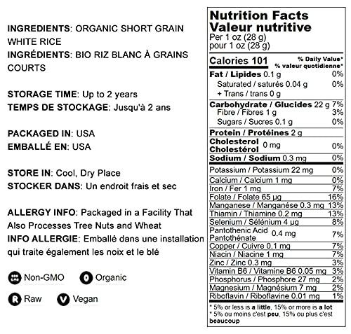 Food to Live Food to Live Organic Short Grain White Sushi Rice, 2 Pounds Non-GMO Japanese Style Perfectly Sticky Rice, Vegan, Bulk. Easy to Cook. Great as a Side Dish. Perfect for Sushi, Salads, and Desserts