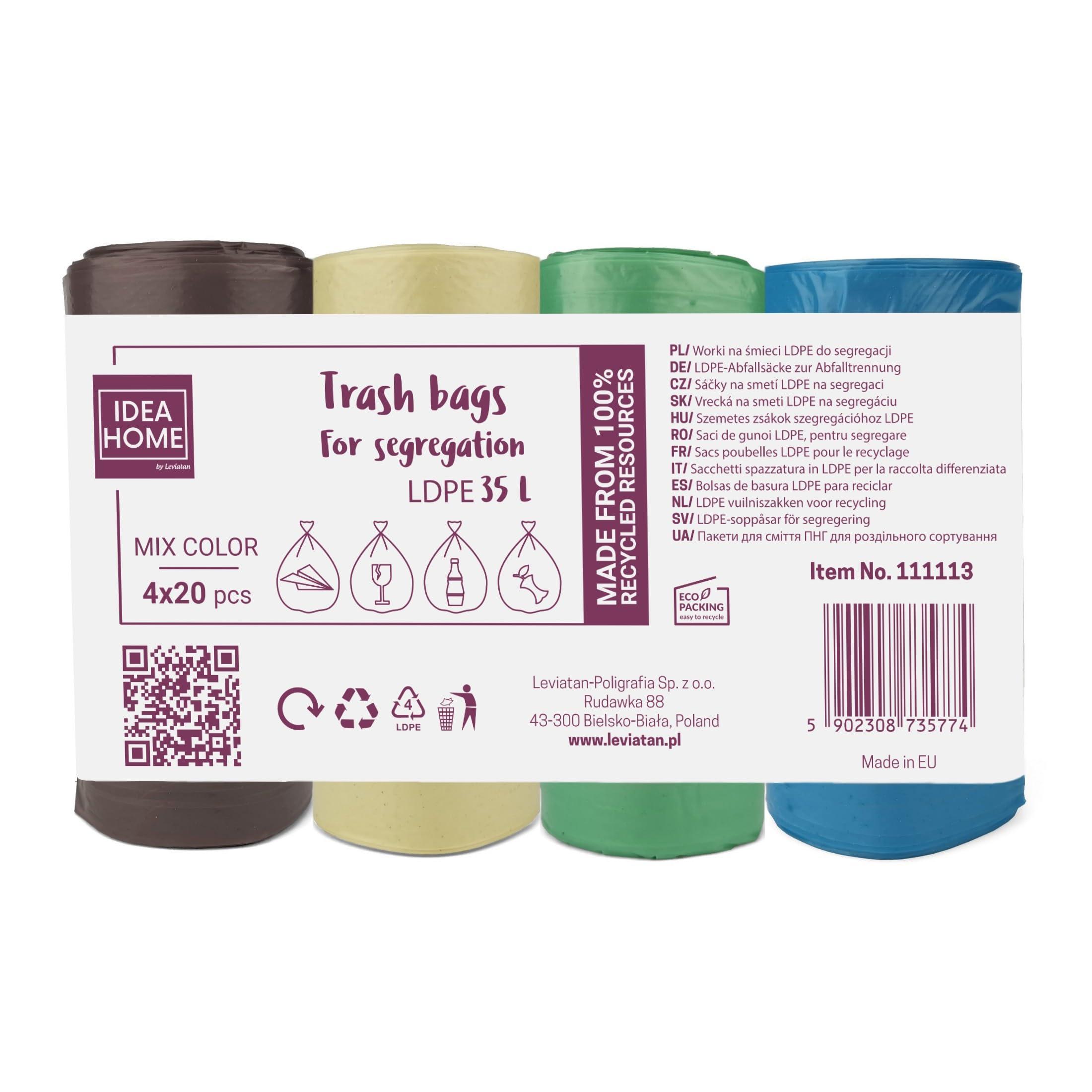 D.RECT D.RECT Bin Bags 35L - Bin Liners 80 Pieces - Rubbish Bags - Bin Bag Perfect for Everyday Use, Household, Office, Kitchen & Caterers, 4 Colours