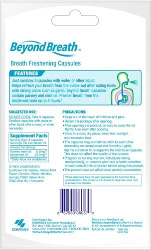 BEYOND BREATH Beyond Breath Breath Freshening Capsules, Fresher Breath From Inside-Out, Even Works On Bad Breath From Garlic, Lasts Up To 8 Hours, 50 Capsules