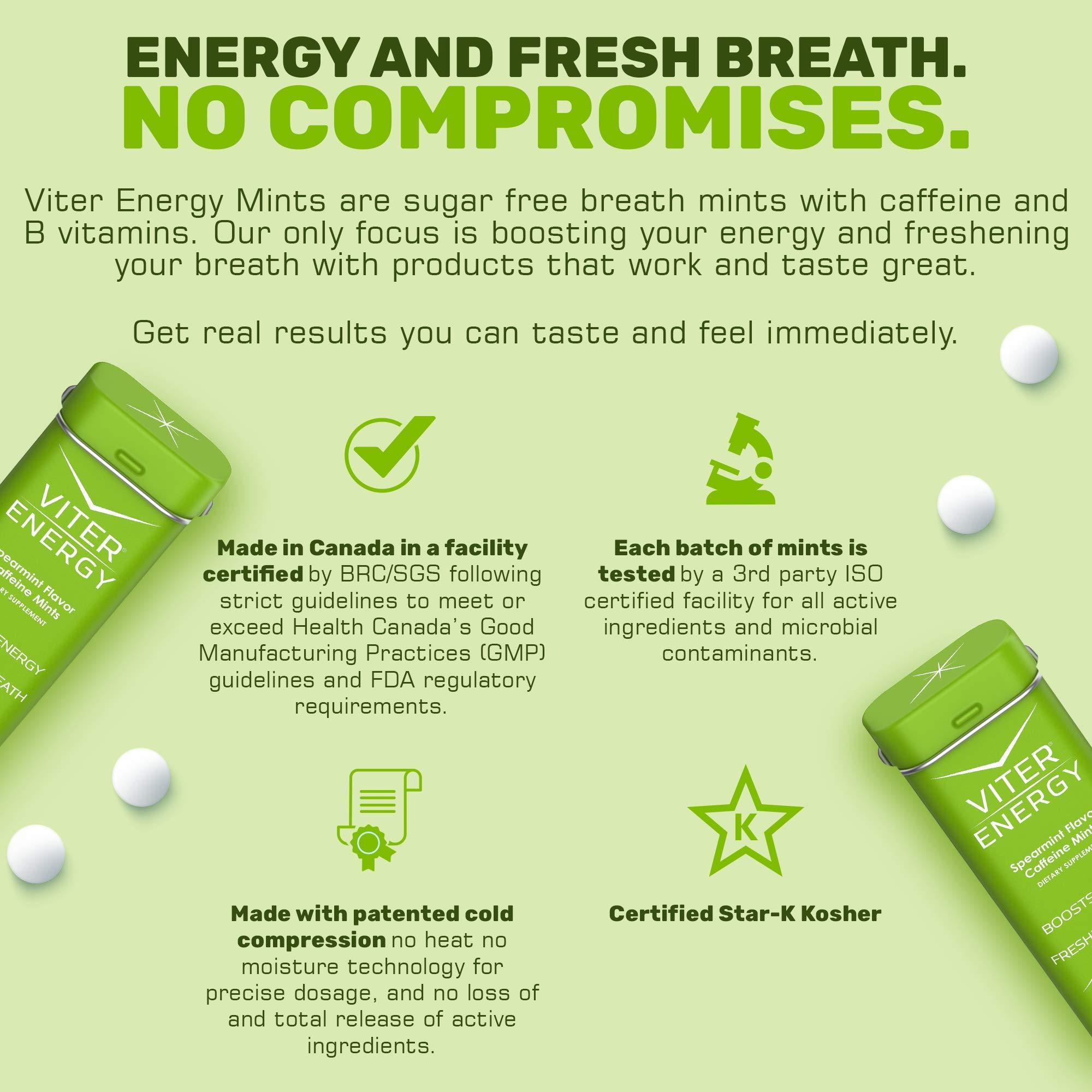 Viter Energy Viter Energy Caffeine Mints (120 Pieces) - 40mg Caffeine, Sugar Free, Vegan Breath Mints, B Vitamin Complex, Energy Caffeine Pills (Spearmint, 6 Pack)