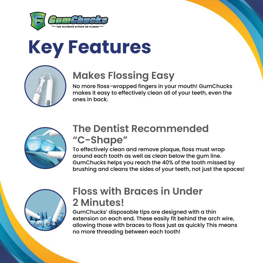 Gumchucks GumChucks Orthodontic Flossers Dental Floss - Floss for Braces - Brace Floss Picks - Gum Flossing Picks - Ortho Dental Flossers (Adult Starter Pack)