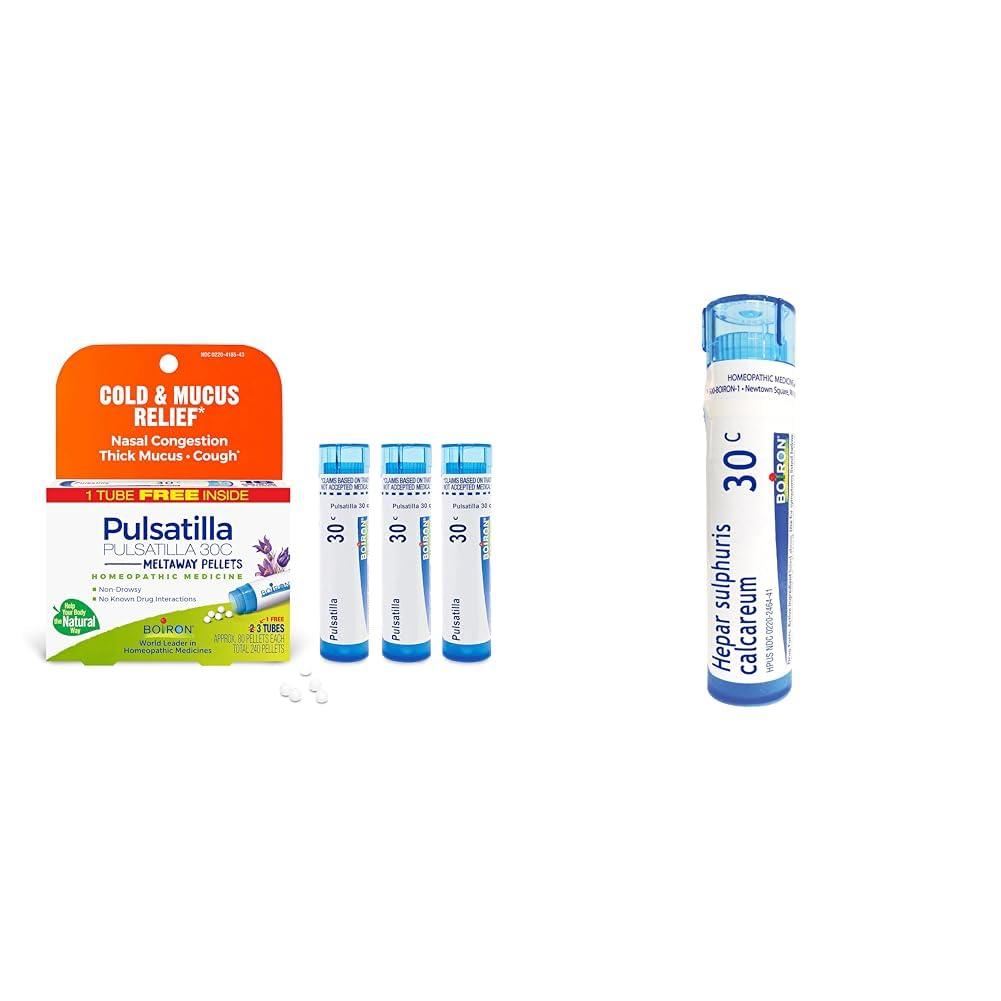 Boiron Boiron Pulsatilla 30C Nasal Congestion Relief (240 Pellets) + Hepar Sulphuris Calcareum 30 Cough Medicine (80 Pellets)