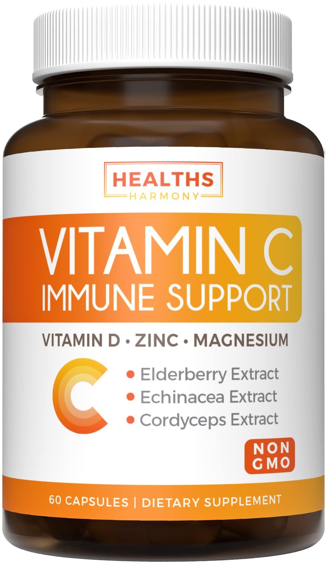 Healths Harmony Super Greens & Vitamin C (1-Month Supply) Greens & C Synergy Bundle of Organic Super Greens Powder - Complete Superfood (60 Capsules) & & Vitamin C Immune Support (60 Vegetarian Caps)(Non-GMO)