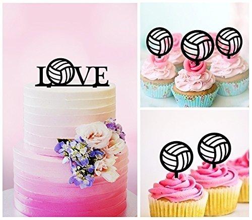 jjphonecase TC0191 Love Volleyball Party Wedding Birthday Acrylic Cake Topper Cupcake Toppers Decor Set 11 pcs