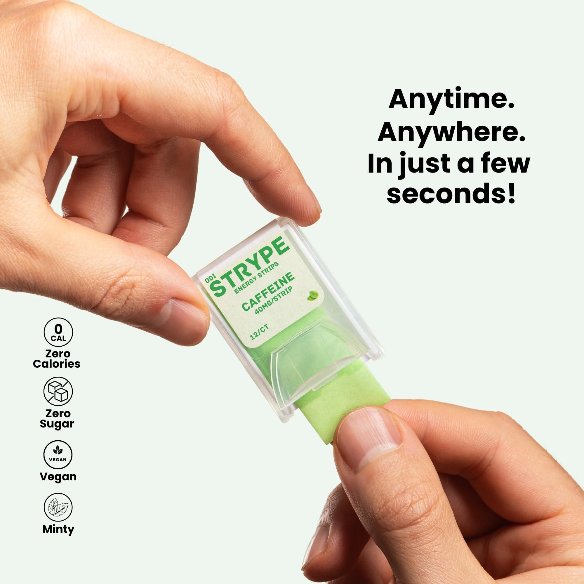 Strype Wellness STRYPE Energy Strips | Instant Caffeine in a Strip | 80mg of Caffeine per Serving | Portable Caffeine + Breath Strips | Zero Calories & Zero Sugar | Spearmint | 12 Strips per Pack (3 Pack/36 Strips)