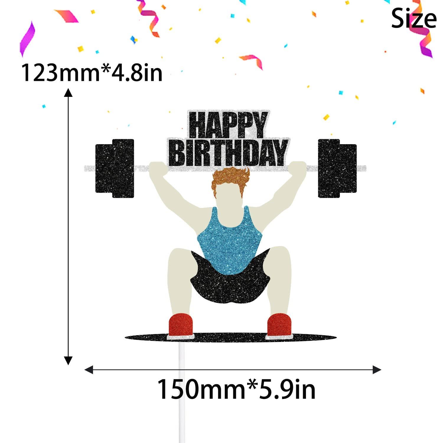 SugarGera Happy Birthday Weightlifter Cake Topper- Fitness Theme Party, Athlete Theme Birthday Party Weightlifting Decoration -SugarGera
