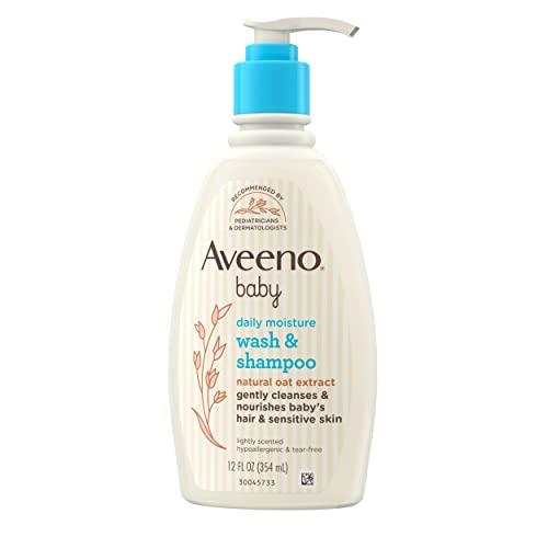 Aveeno Baby Aveeno Baby Daily Moisture Gentle Body Wash & Shampoo with Oat Extract, 2-in-1 Baby Bath Wash & Hair Shampoo, Tear- & Paraben-Free for Hair & Sensitive Skin, Lightly Scented, 12 fl. oz