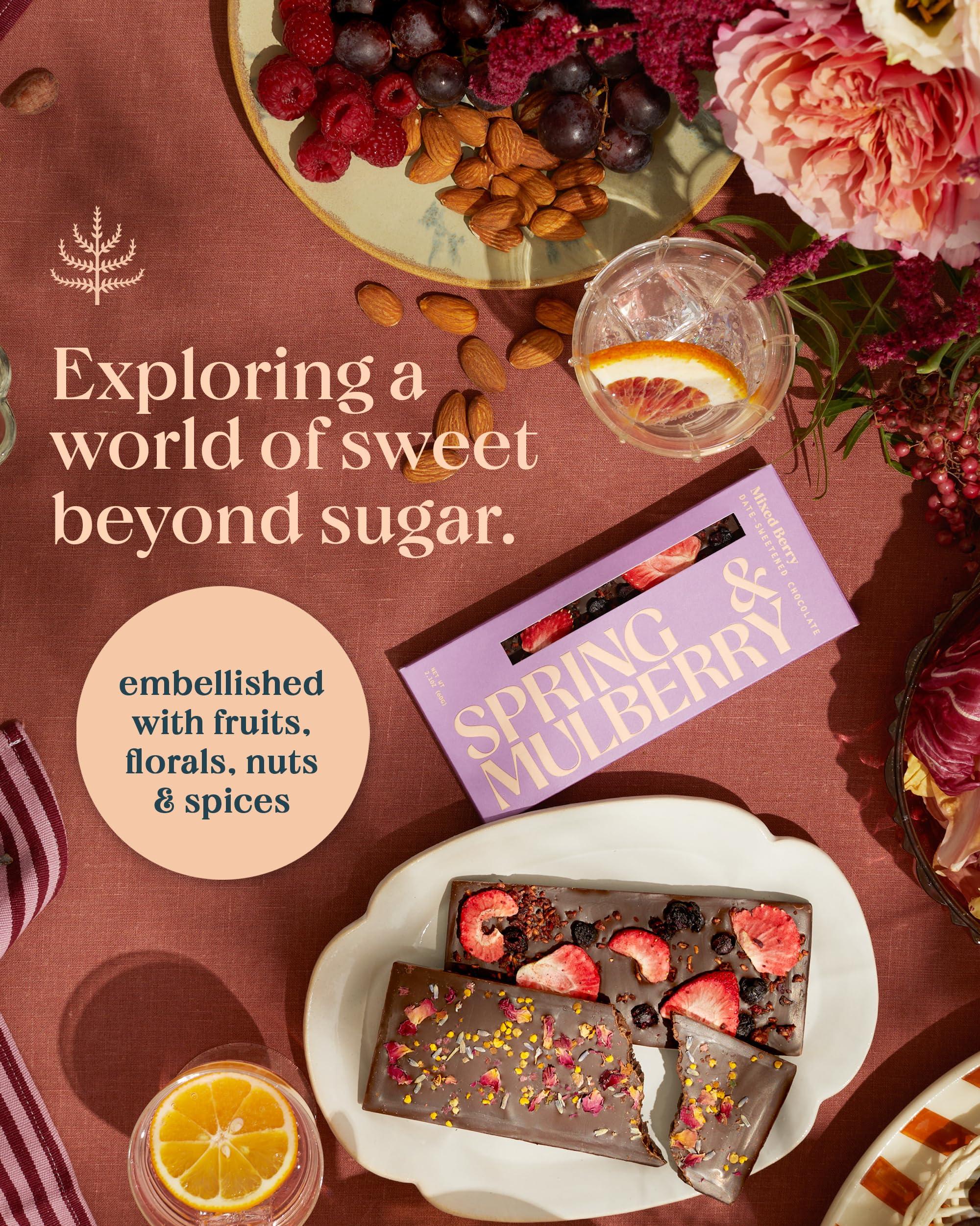 Spring & Mulberry Spring & Mulberry Dark Chocolate Bars Healthy Dark Chocolate, Date-Sweetened, Perfect for Valentines Day Gift Giving - Mixed Berry 3 Pack