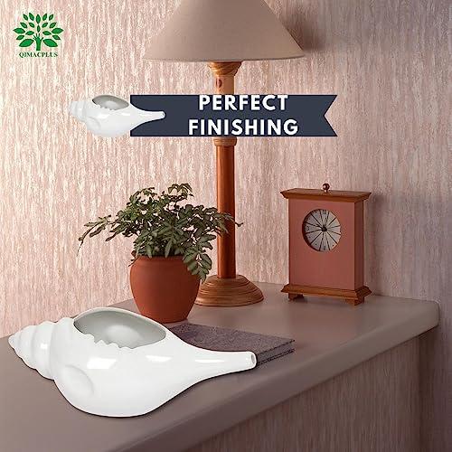 Qimacplus Qimacplus Leak Proof Durable Ceramic Neti Pot Non-Metallic & Comfortable Grip with 10 Sachet Neti Salt | Microwave and Dishwasher Friendly Natural Treatment for Sinus and Congestion (White)