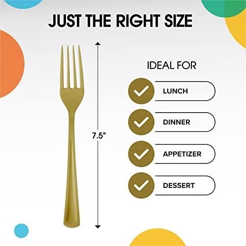 Exquisite Disposable Gold Plastic Forks 50 Pcs - Heavy Duty Gold Plastic Disposable Cutlery - Gold Disposable Flatware, Gold Plastic Silverware, Plastic Forks Gold Exquisite