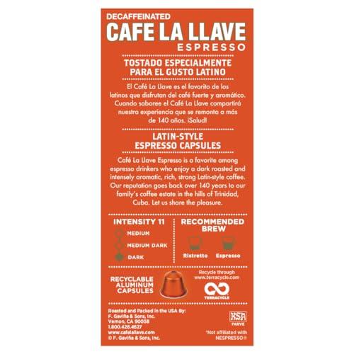 Cafe La Llave Cafe La Llave Decaf Espresso Capsules, 40-Count Aluminum Recyclable Pods, Intensity 11, Compatible with Original Nespresso Machines (Pack of 2)