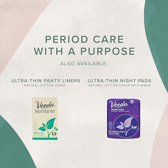 Veeda Veeda Natural Cotton Day Pads for Women - Heavy Flow Absorbent Ultra-Thin Feminine Pads with Wings - Hypoallergenic Period pads - Unscented & Chlorine free Sanitary Napkins - 168 Count