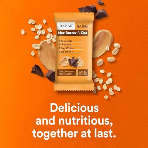 RXBAR RXBAR Nut Butter and Oat Protein Bars, Protein Snacks, Snack Bars, Dark Chocolate Peanut Butter, 23.2oz Box (12 Bars)