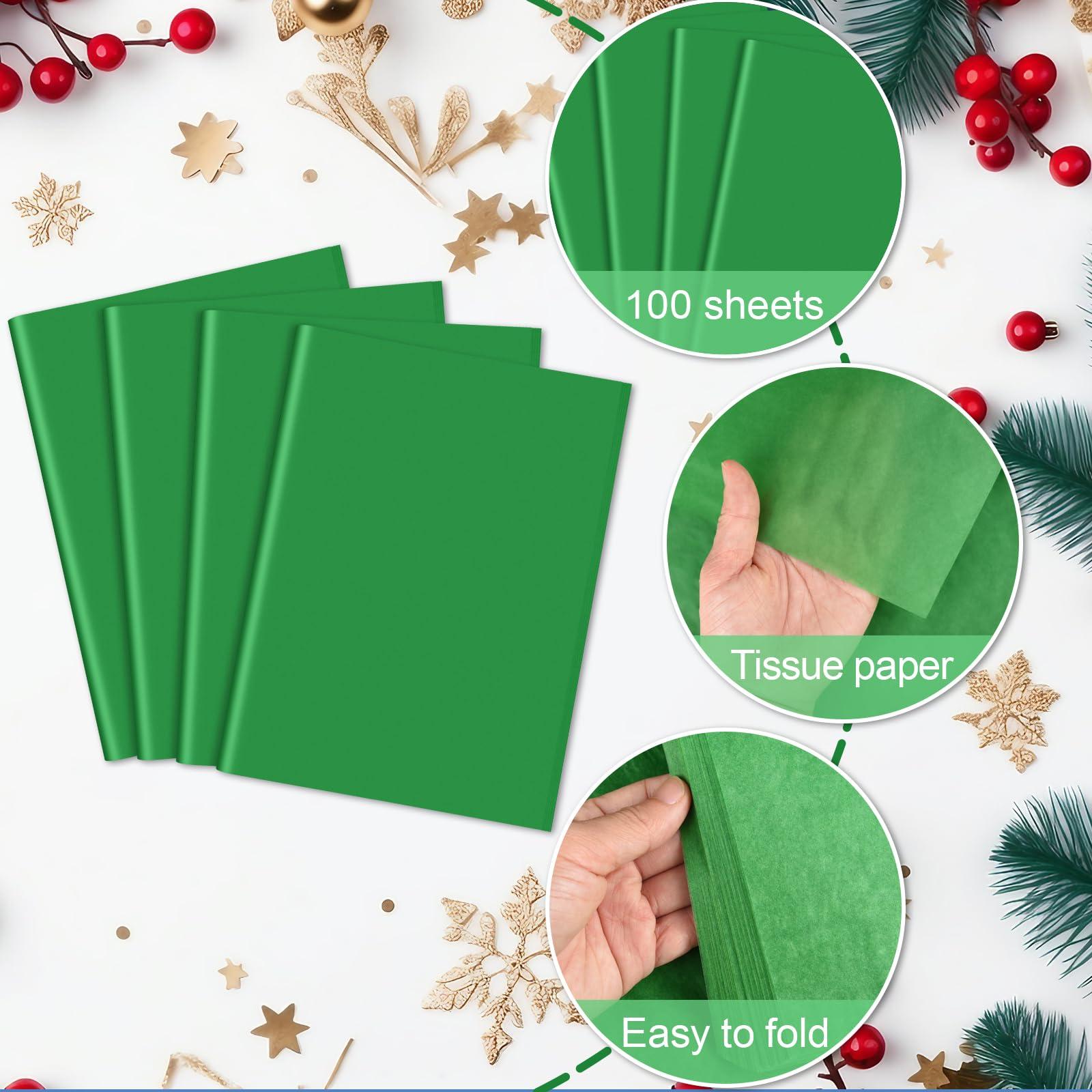 BOUBONI BOUBONI 100 Sheets Christmas Tissue Paper Bulk 20 x 14.5 inches Gift Wrapping Paper Craft Tissue Paper for Flower Artworks Crafts Holiday Party Decoration (Green)
