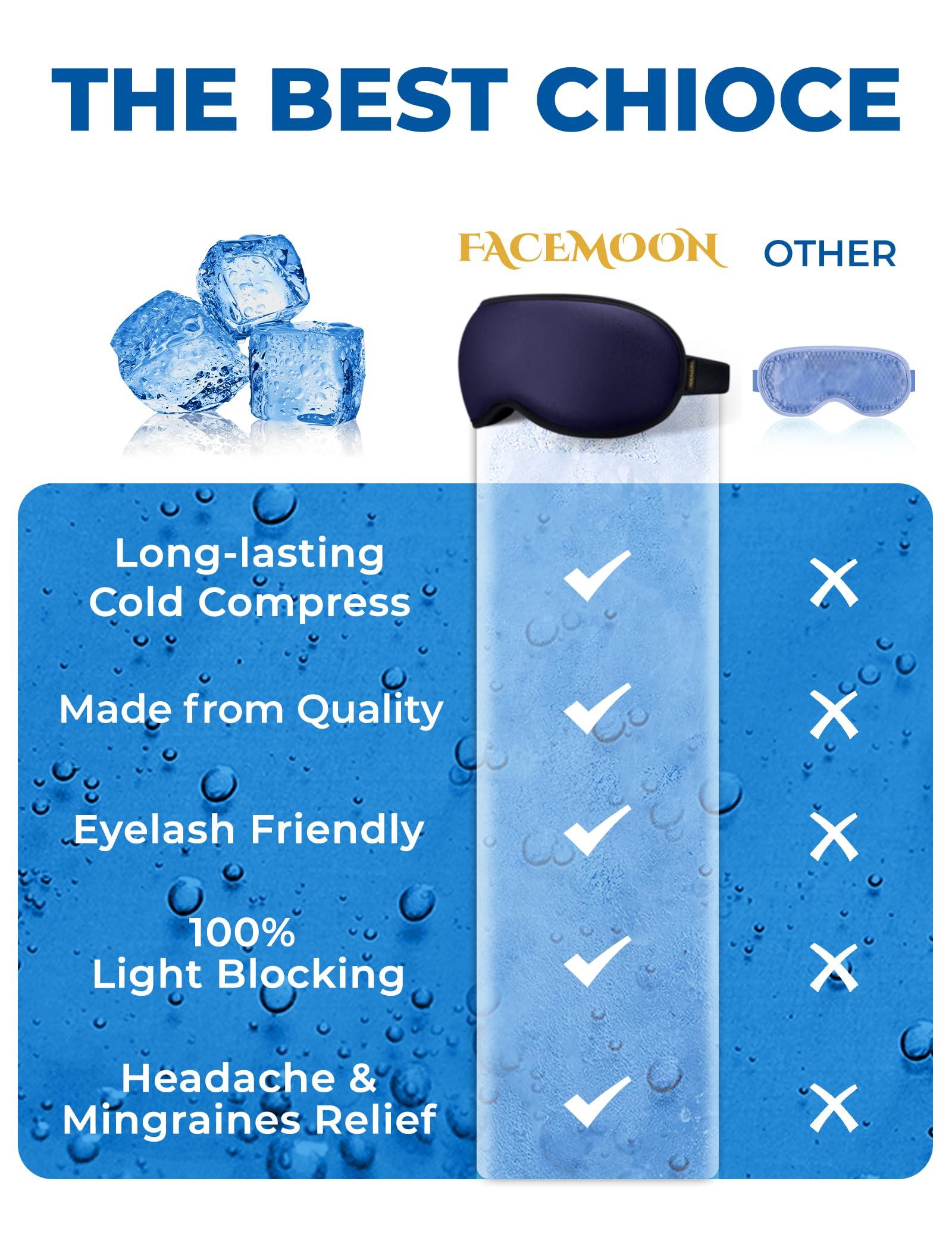 FACEMOON 3D Gel Cooling Sleep Mask Blackout-Cold Eye Mask for Eye Compress, Cooling Weighted Eye Mask for Sleeping, Zero Eye Pressure, Ice Cold Pack, Cold/Warm Compress for Migraine, Puffy Eyes, Dry Eyes-Blue