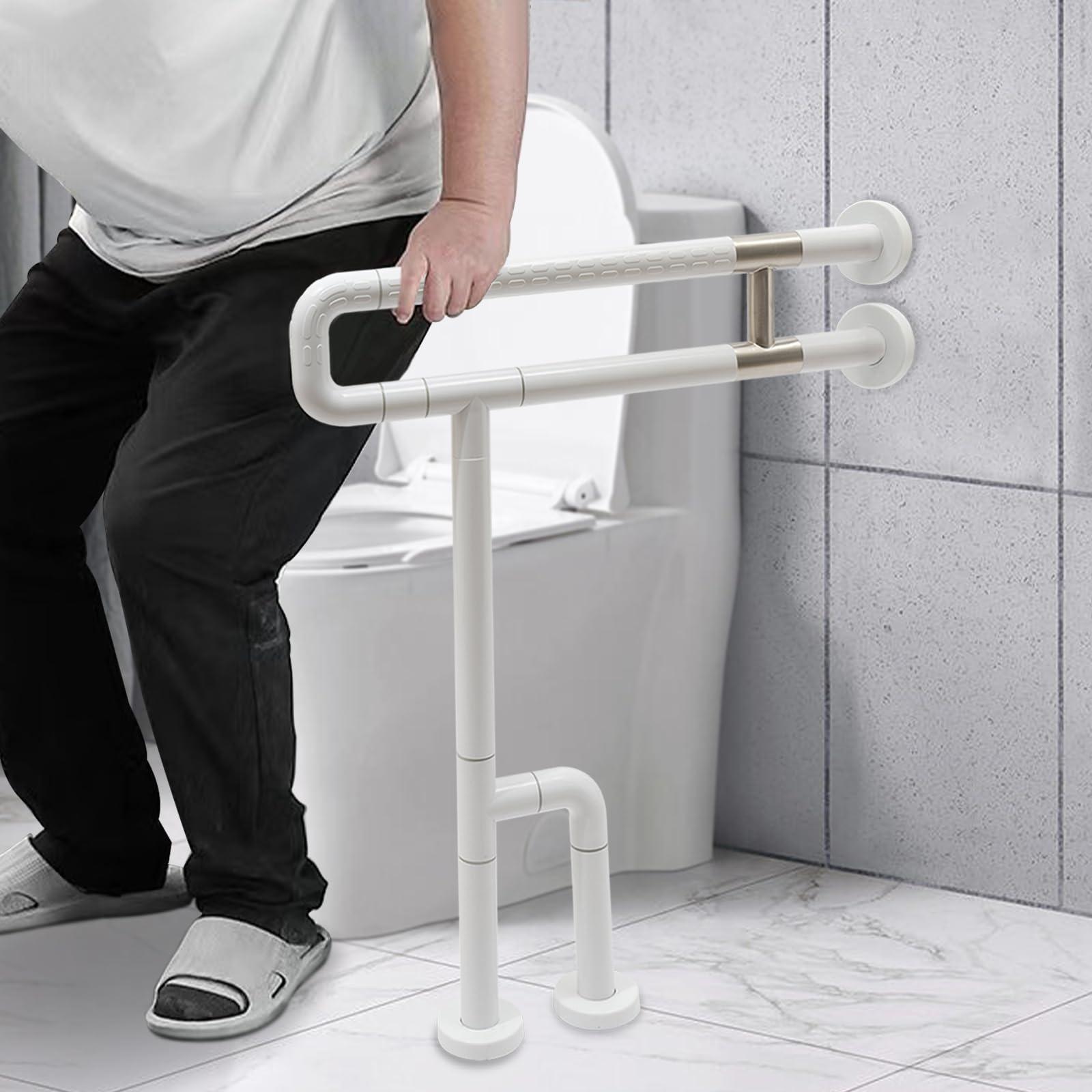 Wingderlier Toilet Grab Bars,27.55in Safety Bathroom Handrails Handicap Handle Assist Frame Railings Rail Support Shower Bathtub for Elderly Pregnant Women Disabled Bar White