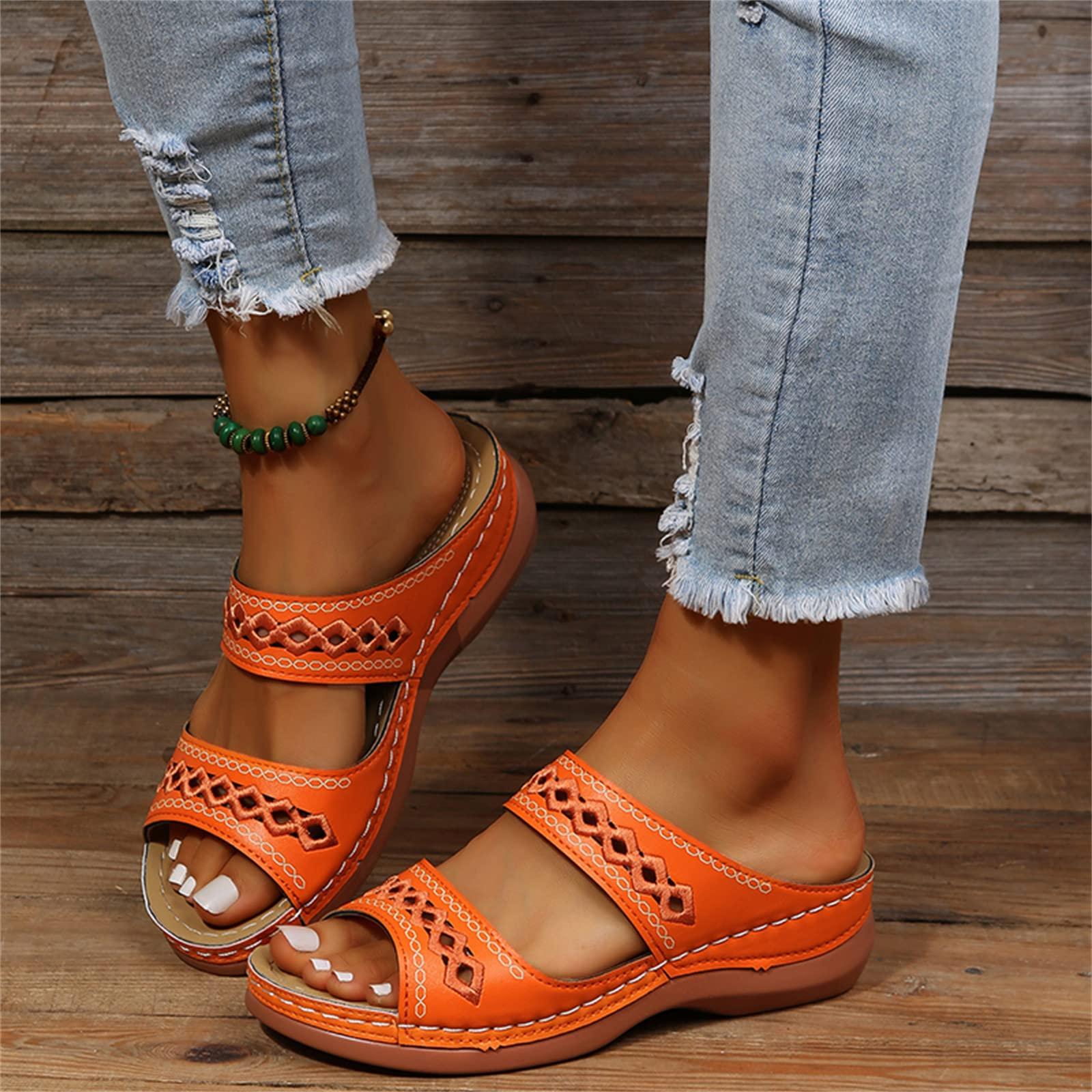 Generic Orthopedic Sandals For Women Plantar Fasciitis Arch Heel Support Women\'s Comfort Orthotic Walking Sandals Open Toe Arch Support Slides Wide Width Dressy Summer Orthopedic Flip Flops 2024
