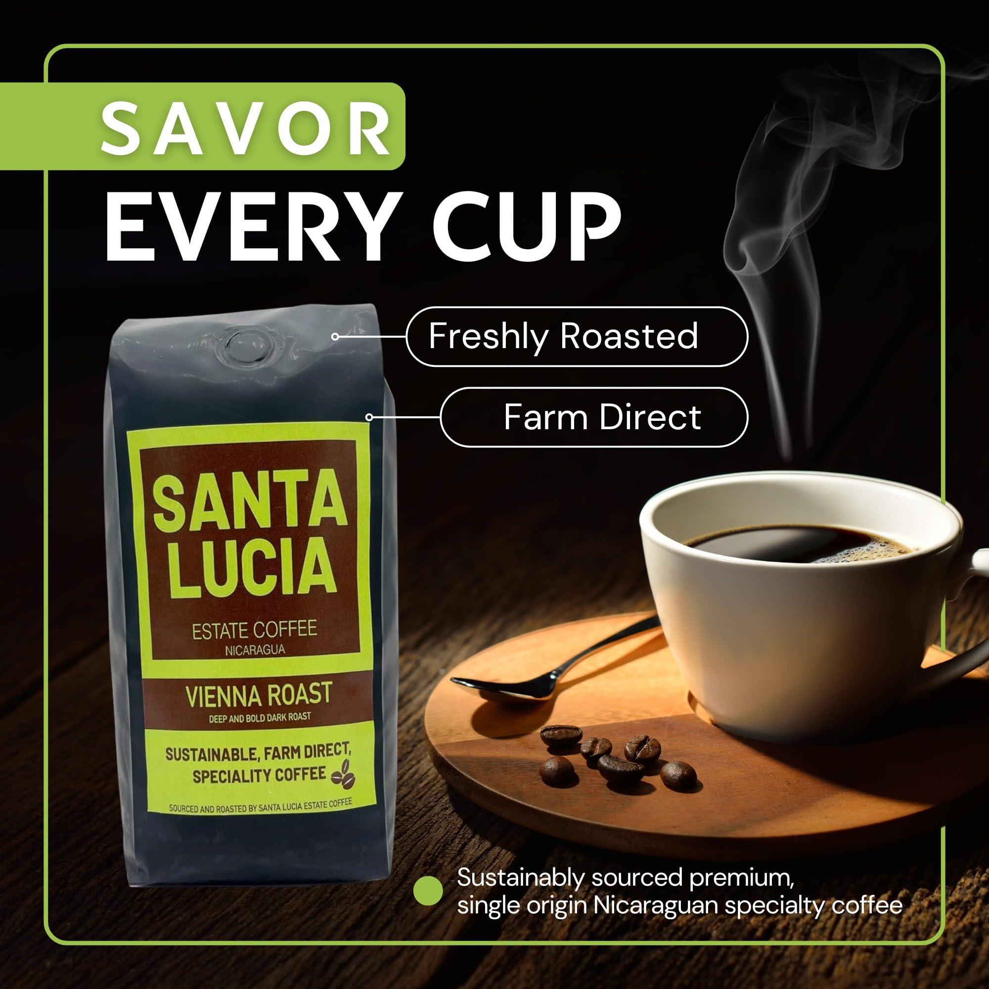 Santa Lucia Estate Coffee Santa Lucia Nicaraguan Specialty Coffee - Vienna Roast 3 Pounds (3-16oz Bags, Ground)