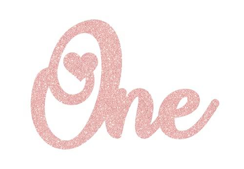 Amory 1st Birthday Cake Topper Decoration, Heart Theme One Cake Topper, Handmade, Double-Sided Rose Gold Glitter, Smash Cake, Photo Booth Prop, First Anniversary