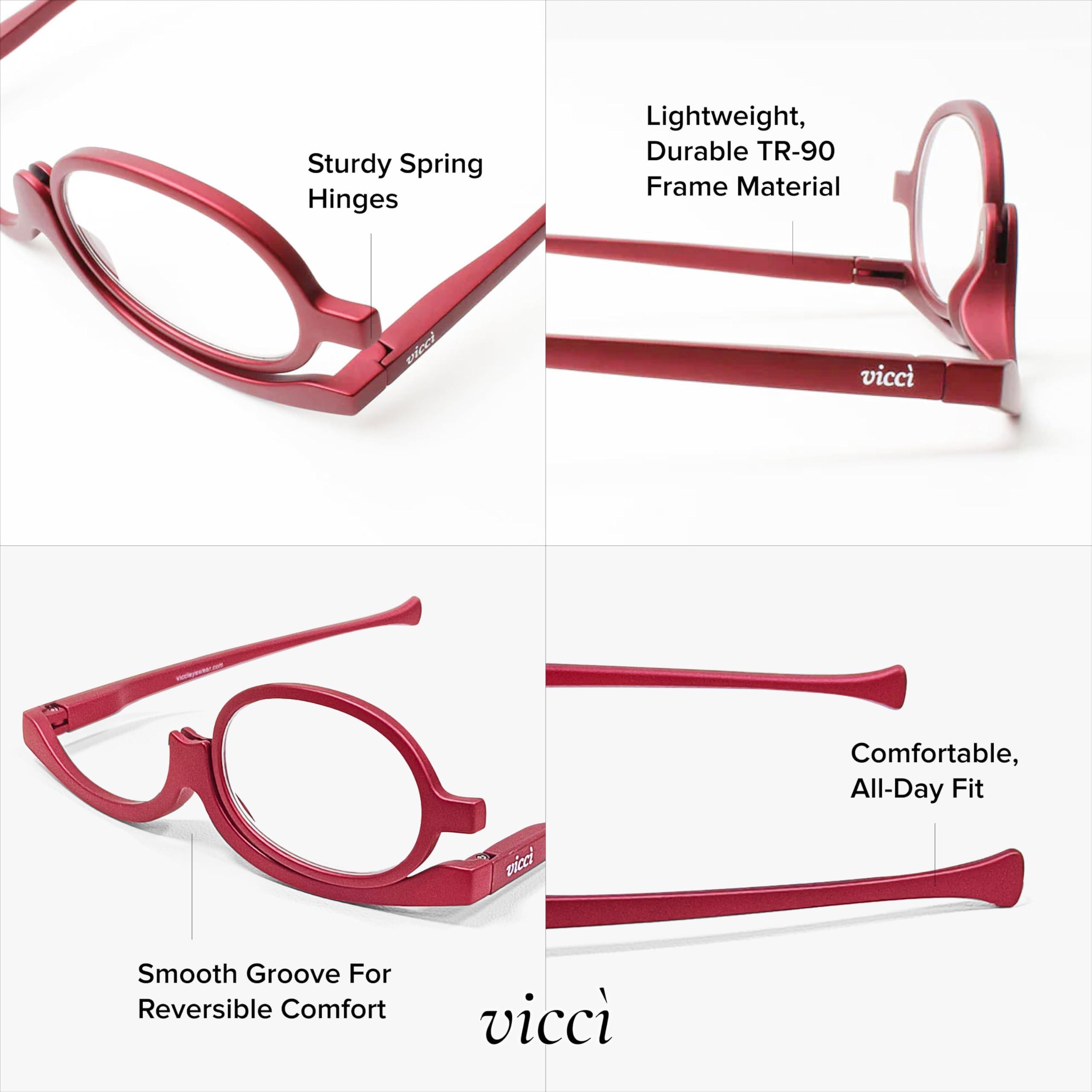 VICCI VICCI Makeup Reading Glasses | Cosmetic Readers Flip Up Lens Magnifying Eyeglasses for Women | Dual-Purpose Functionality, Lightweight Makeup Glasses | Offering Distortion-Free Vision +3.5 | Red