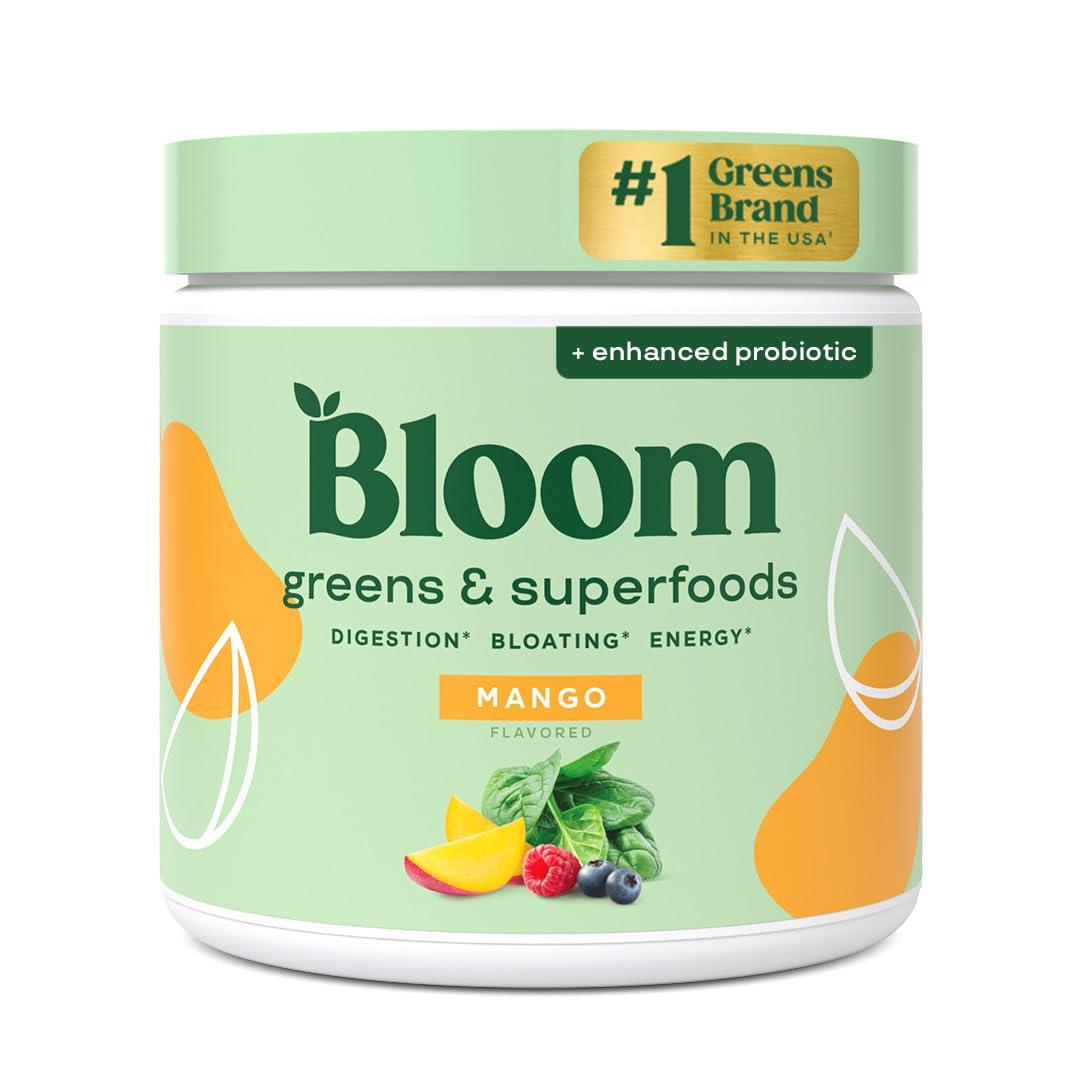 Bloom Nutrition Bloom Nutrition Superfood Greens Powder, Digestive Enzymes with Probiotics and Prebiotics, Gut Health, Bloating Relief for Women, Chlorella, Green Juice Mix with Beet Root Powder, 30 SVG, Mango
