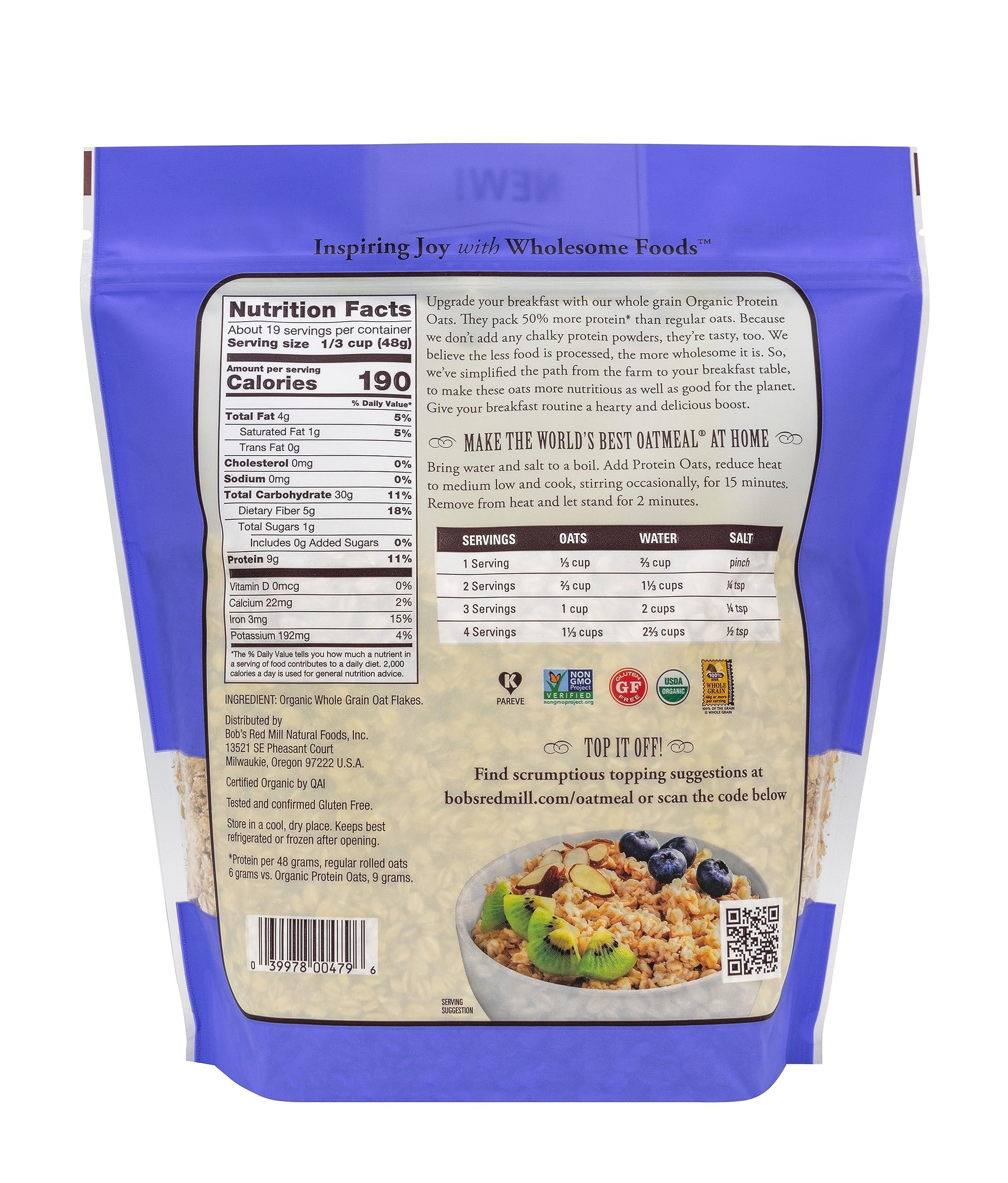 Bob\'s Red Mill Bob\'s Red Mill Organic Gluten Free Protein Oats, 32oz (Pack of 4) - 9g/Serving, Non GMO, Whole Grain, Plant Based Protein, Vegan, Kosher