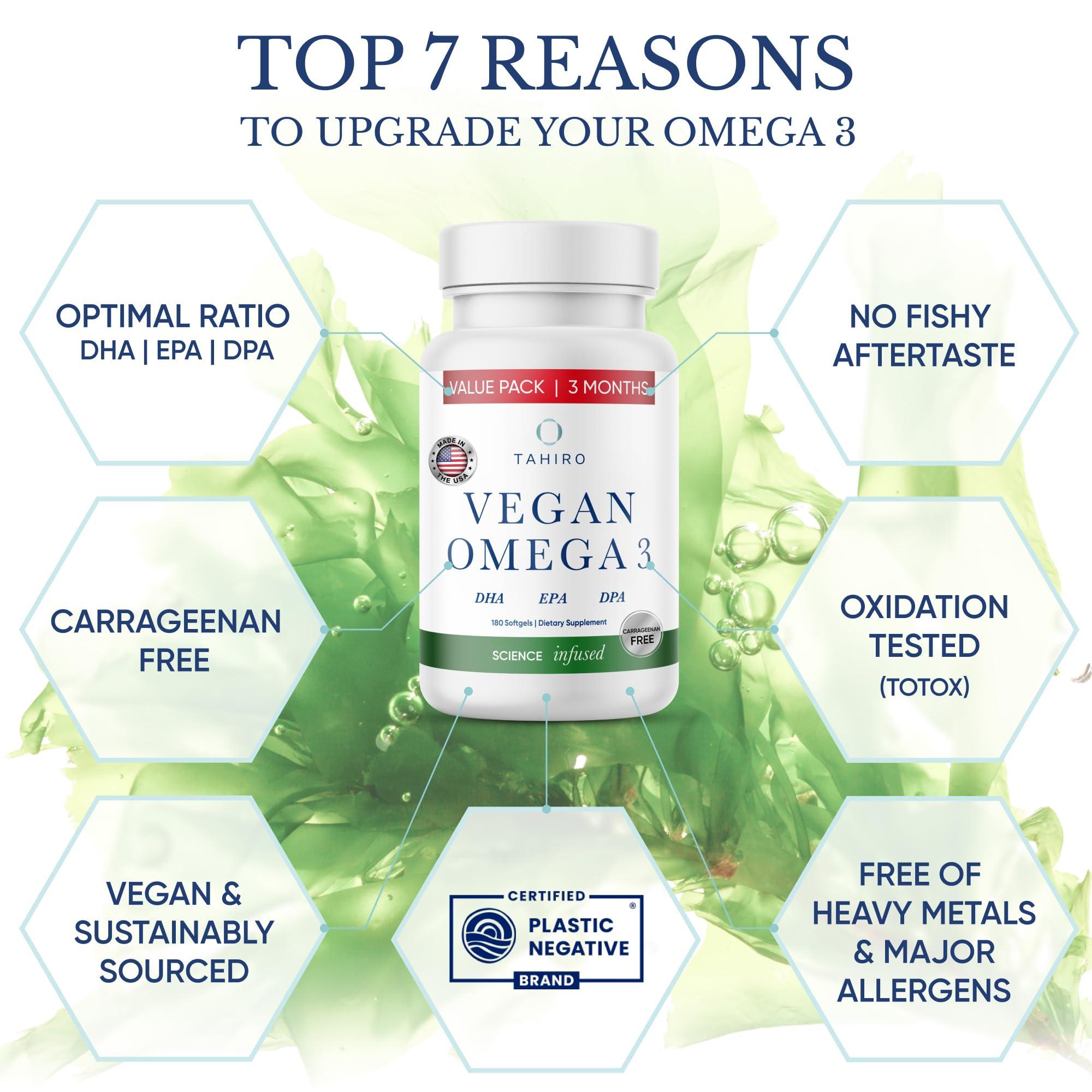 TAHIRO TAHIRO Vegan Omega-3 Softgels - Plant-Based Supplement with DPA, DHA & EPA - Nutrients for Men, Women and Pregnant Women - Supports Brain Health - Prenatal & Joint Supplements, 1000mg