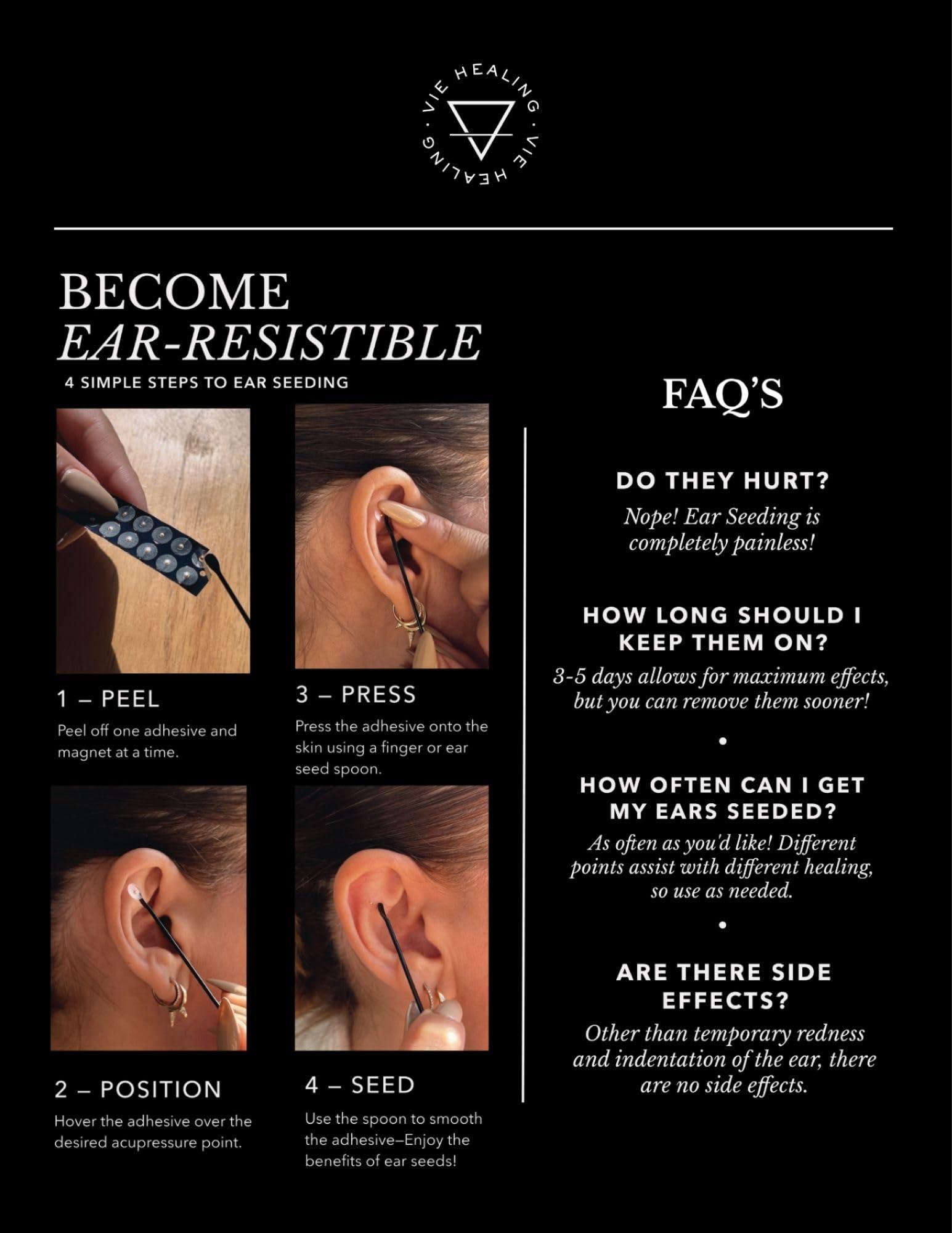 Vie Healing Vie Healing 24k Gold Acupressure Ear Seeds - Reflexology, Ear Seed Chart - Best Ear Seeding Kit - Acupressure Beads - 40+ Solutions & 24k Gold Ear Seeds Acupuncture Kit - Suitable for Adults