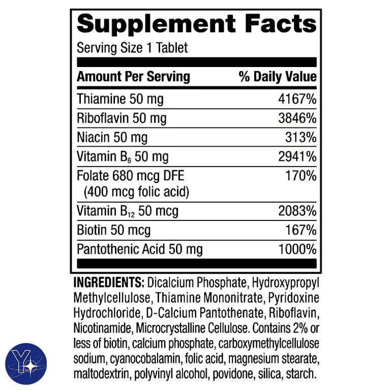 YOLOMOLO B-50 Complex Timed-Release Tablets Dietary Supplement Spring Valley, 60 Count and Bookmark Gift of YOLOMOLO