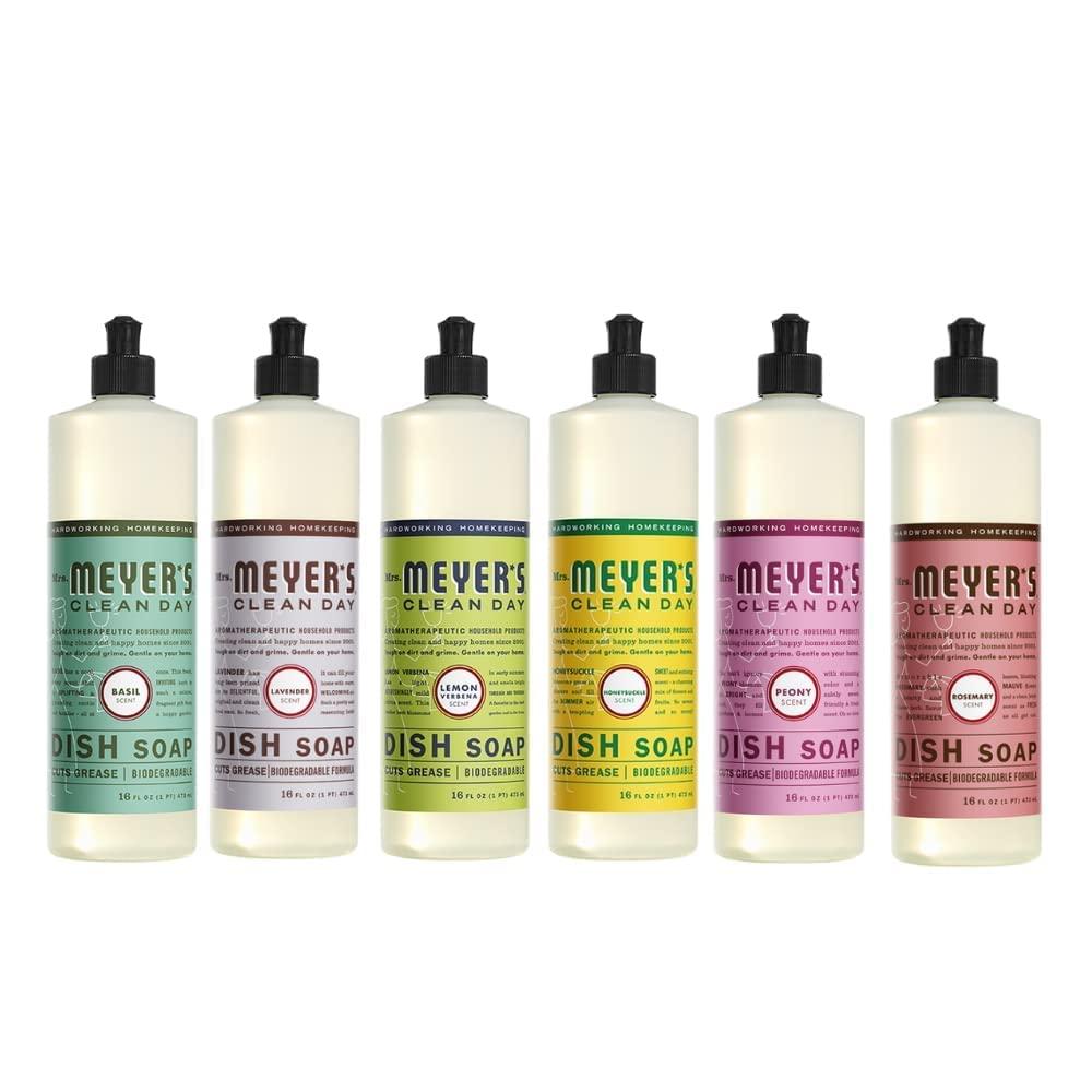 Dish soap Dish soap MRS. MEYER\'S CLEAN DAY Variety Pack, 16 Oz. Includes 6 Scents (Lemon Verbena, Lavender, Basil, Rosemary, Honeysuckle, Peony Scents) Bundle of 6 Items