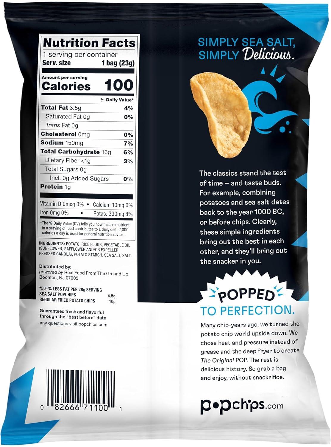 popchips Popchips Potato Chips, Sea Salt Flavor, Snack Size Bags, 0.8oz (Pack of 24)