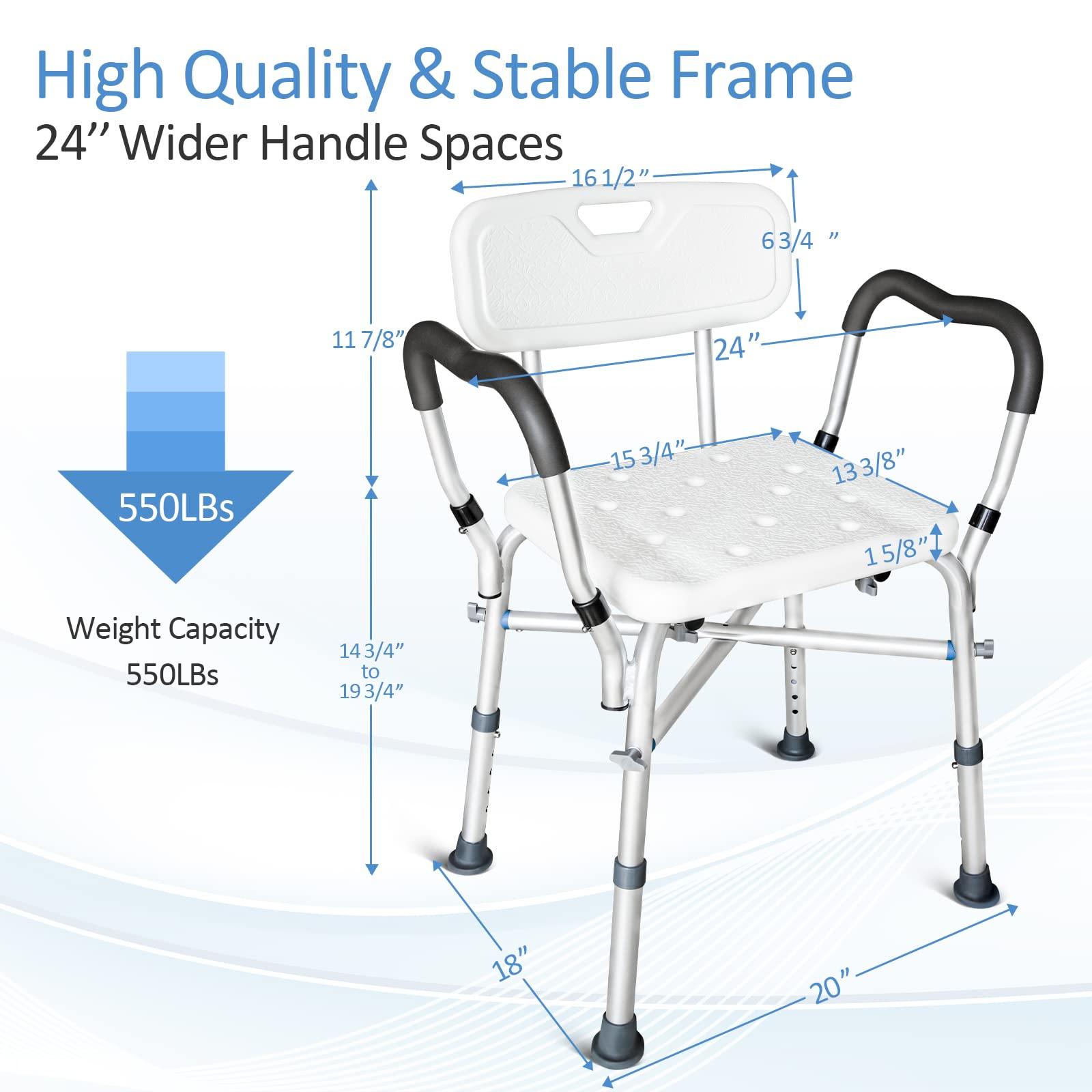 KingPavonini KingPavonini Shower Chair for Inside Shower, 550LBs Heavy Duty Bath Chair with Arms, Medical Shower Seat, Bath Stool Safety Shower Bench with Reinforced Crossing Bar for Elderly, Adults, Disabled