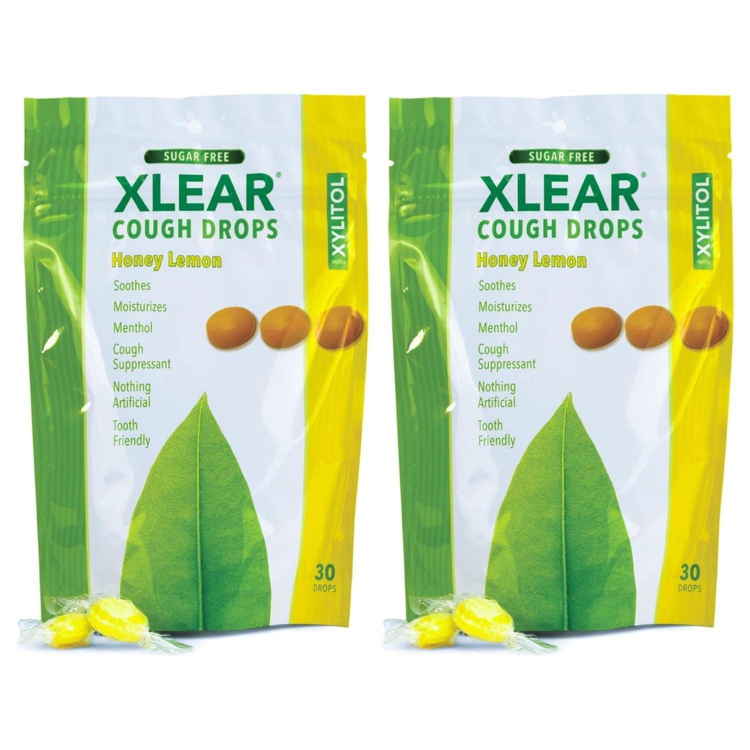 Xlear Xlear Xylitol Sugar Free Cough Drops for Adults and Kids, Dry Mouth Lozenges, Sugarless Sore Throat Lozenges, Natural Honey Lemon, 30 Count (Pack of 2)