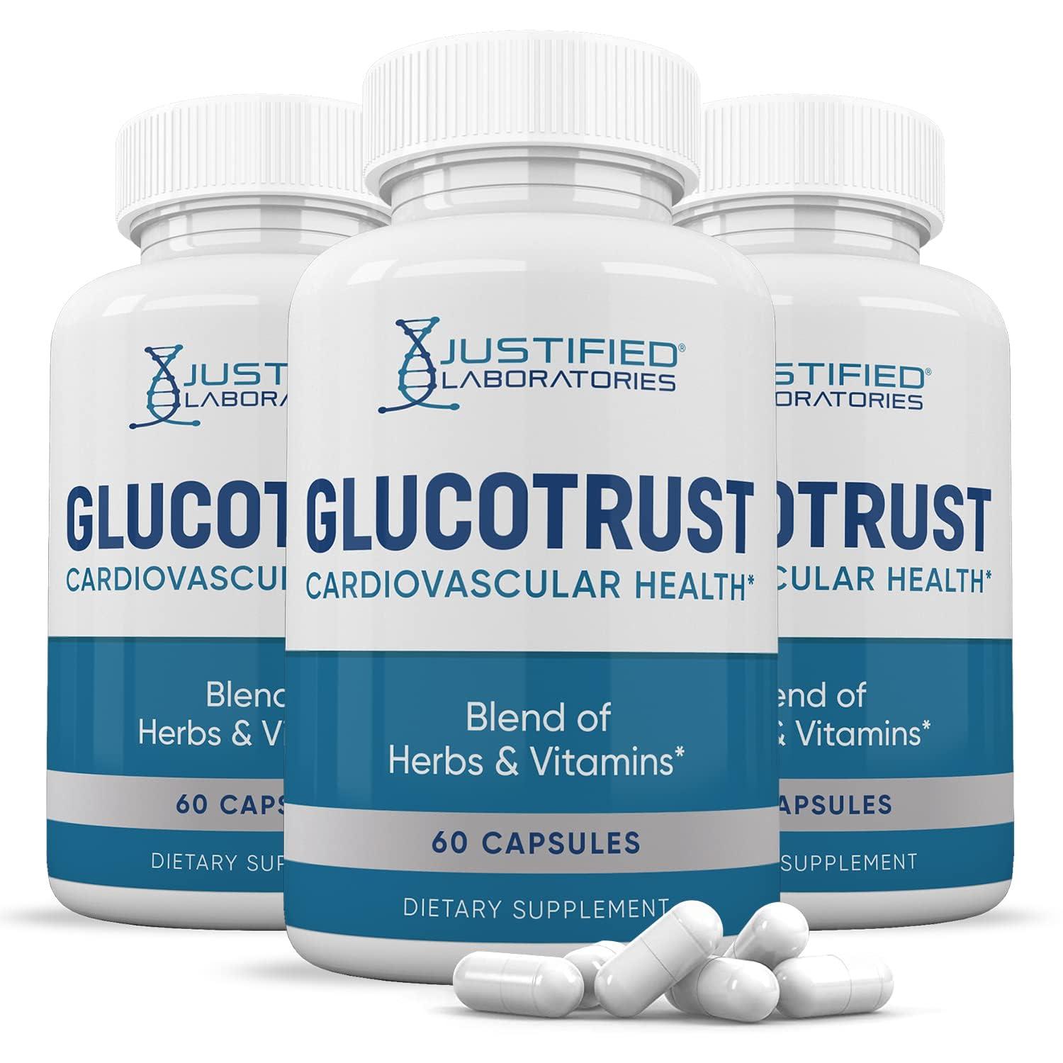 Justified Laboratories (3 Pack) Glucotrust Advanced Formula Supplement Pills 180 Capsules