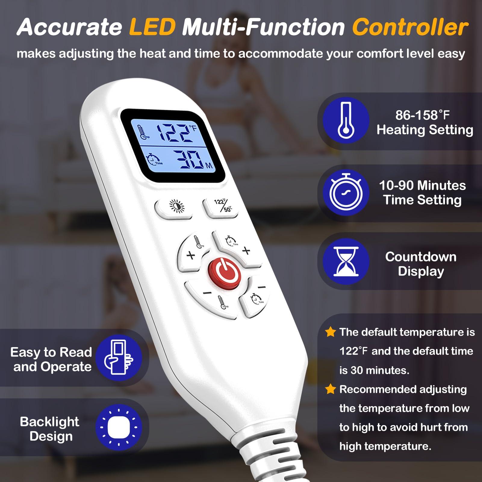 JOBYNA Large Foot Warmer for Feet, Electric Foot Heating Pad with Washable Cover, 86-158Adjustable Heat & Auto Shut-Off, Deep-Penetrating Heat for Neuropathy Pain Relief and Foot Pain