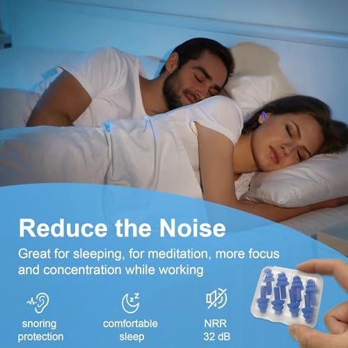 AXBUS Ear Plugs for Sleeping,12 Pair Earplugs Noise Canceling Soft Silicone Ear Plug Reusable Earplugs for Sleep,Concert,Swimming,Study,Loud Noise,Snoring(Black Blue Purple)