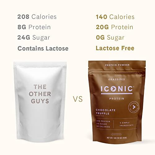 ICONIC ICONIC Protein Powder, Chocolate Truffle - Sugar Free, Low Carb Protein Powder - Lactose Free, Gluten Free, Non-GMO - 20g Grass Fed Whey & Casein Protein - Keto Friendly, 1 lb. Pouch (17 Servings)