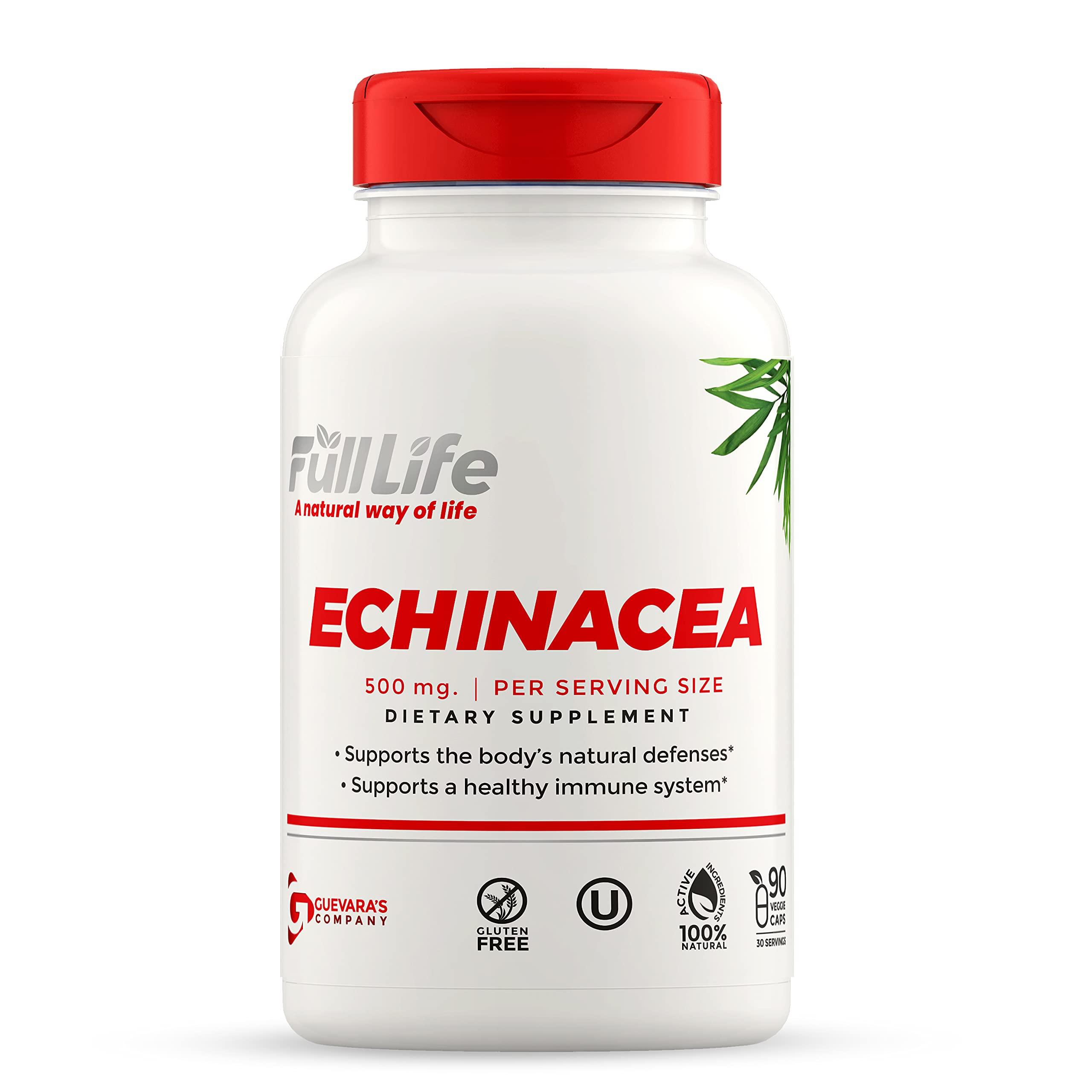 Full Life Full Life Hydrolyzed Collagen and Echinacea Capsules - Dietary Supplements - Bovine Collagen Pills for Women and Men - Echinacea Purpurea Extract, Gluten-Free - 90 Veggie Capsules Each
