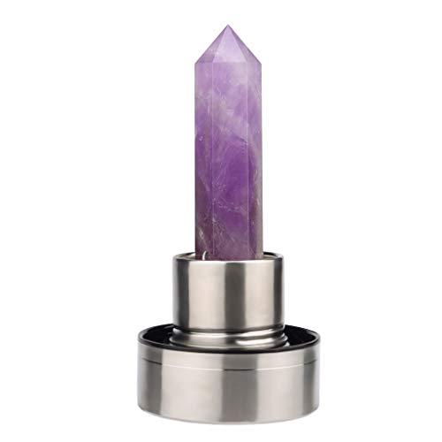 JewelBeauty Crystal Elixir Glass Water Bottle with Amethyst Gemstone Healing Crystal Infused Obelisk Wand Energy Cup (Amethyst)