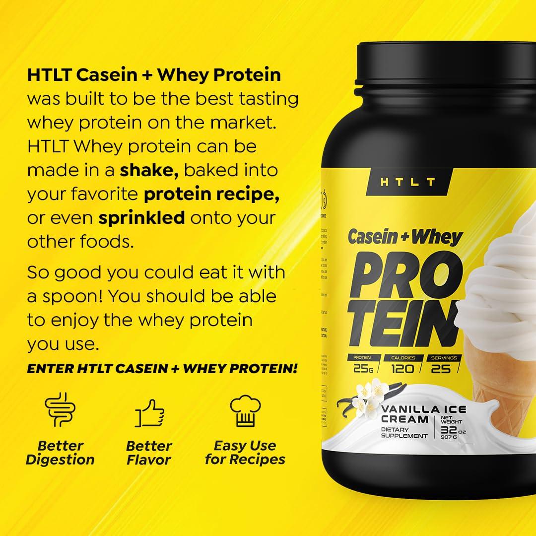 HTLT Supps Casein + Whey Protein by HTLT | Whey & Casein Protein Shake Powder | Slow-Release Whey & Casein Protein for Sustained Energy | Casein Protein Powder for Baked Treats, Vanilla Ice Cream
