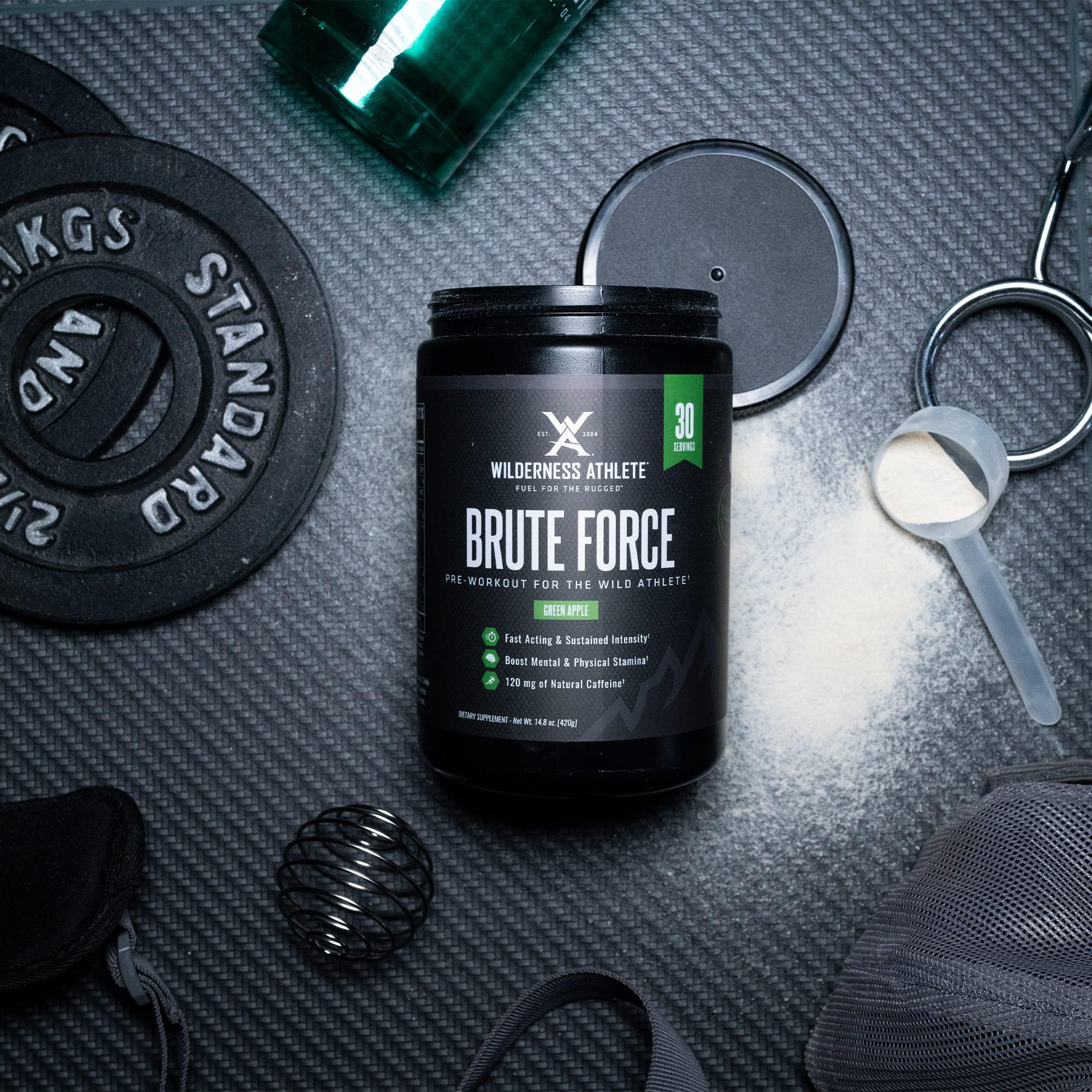 Wilderness Athlete Wilderness Athlete - Brute Force Pre-Workout | Best Pre Workout Powder for Women & Men - Preworkout Drink Supplements with Natural Caffeine - Workout Supplement for Men & Women (Green Apple)
