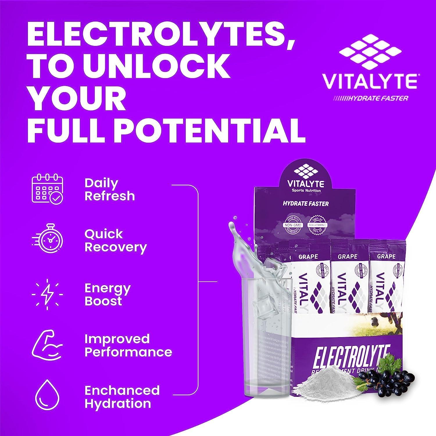 Vitalyte Vitalyte Electrolyte Powder Drink Mix, Isotonic Electrolyte Hydration Mix, Bulk Case Stick Pack (12 Pack, Grape)