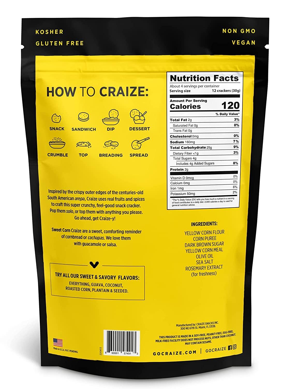 Craize Craize Sweet Corn Crisps | Gluten Free, Vegan, Kosher, Toasted Corn Crackers | 4 oz each