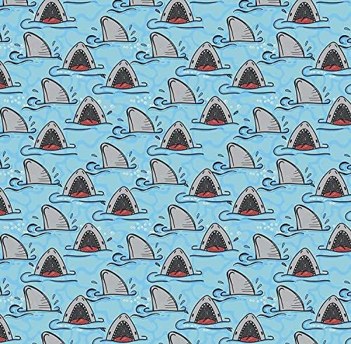 Stesha Party Shark Birthday Party Gift Wrapping Paper - Folded Flat 30 x 20 Inch (3 Sheets)