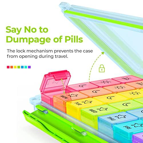 AUVON AUVON iMedassist Moisture-Proof Weekly Pill Organizer 4 Times a Day, Large 7 Day Pill Box Portable for Travel with Removable Individual Pill Containers to Hold Vitamins, Supplements and Medication