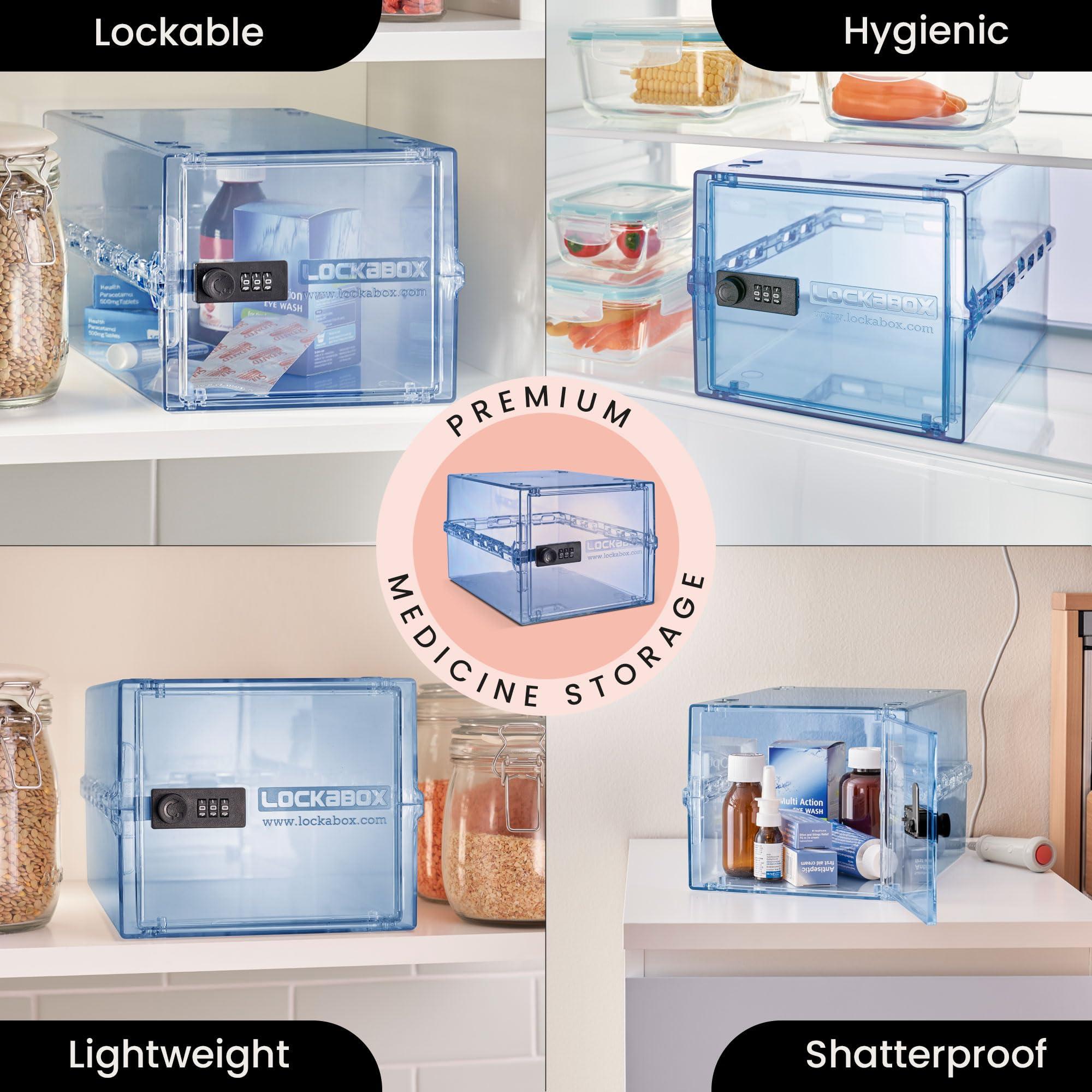 Lockabox Lockabox One | Premium Medicine Lock Box | 10 Litre Medication Lock Box With Code For Medicines, Vitamins & Supplements | External Size 12 x 8 x 6.6 inches (Light Medi Blue)