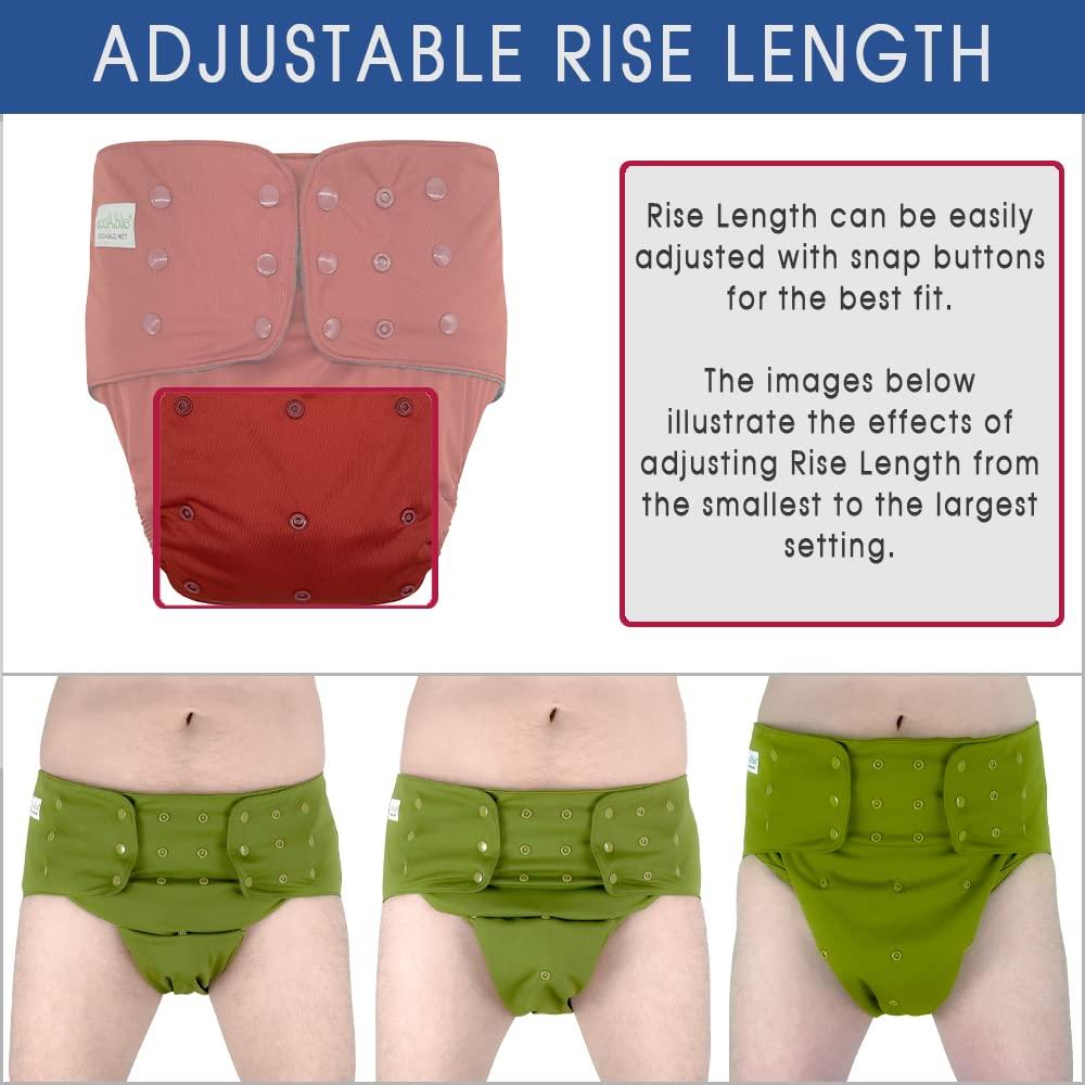 Ecoable Adult Pocket Cloth Diaper 2.0: Incontinence Protection Briefs with Insert for Special Needs Teens, Men and Women (Small, Deep Red)